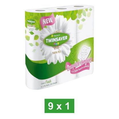 Picture of TWINSAVER LUX 2 PLY WHITE TOILET PAPER 350 SHEET 9 ROLLS