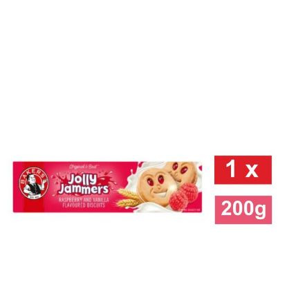 Picture of BAKERS JOLLY JAMMERS RASPBERRY & VANILLA FLAVOURED BISCUITS 200g