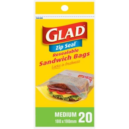 Picture of GLAD ZIP SEAL RESEALABLE SANDWICH BAGS, MEDIUM, 20 BAGS 