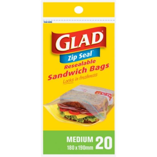 Picture of GLAD ZIP SEAL RESEALABLE SANDWICH BAGS, MEDIUM, 20 BAGS 