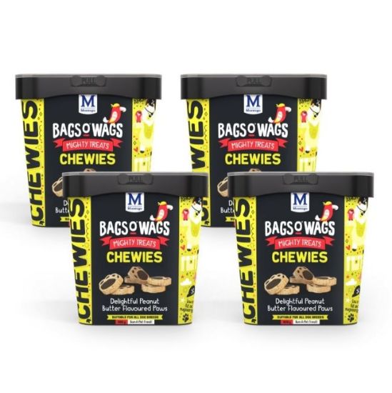Picture of MONTEGO BAGS O’ WAGS PEANUT BUTTER PAWS CHEWIES 4x500g 