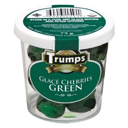 Picture of TRUMPS GREEN GLACE CHERRIES WHOLE 1KG  (BUCKET)