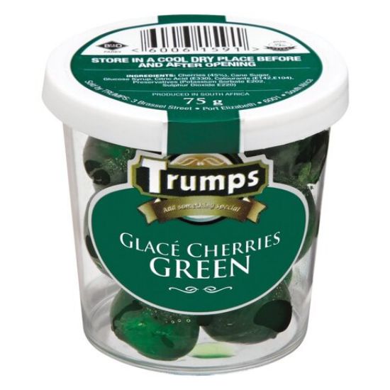 Picture of TRUMPS GREEN GLACE CHERRIES WHOLE 1KG  (BUCKET)