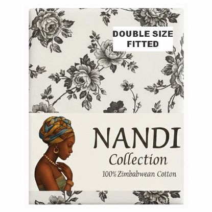 Picture of NANDI ROSA CHARCOAL GREY BED LINEN SET FITTED - DOUBLE 100% COTTON