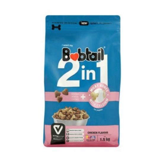 Picture of BOBTAIL 2 in 1 CHICKEN FLAVOUR & MILKY BONE PUPPY FOOD 1.5KG 