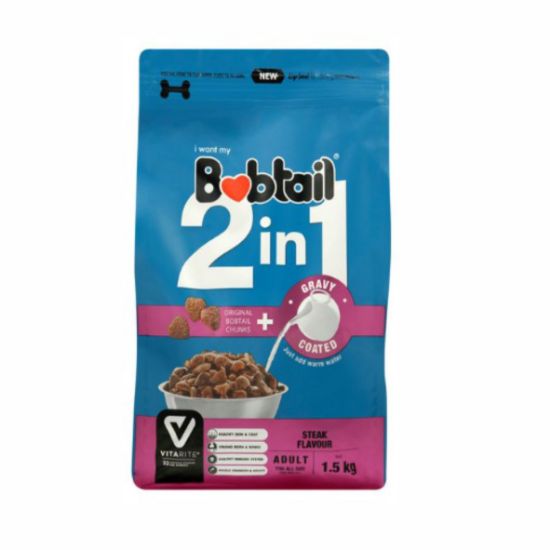 Picture of BOBTAIL 2 in 1 STEAK FLAVOUR GRAVY COATED DOG FOOD 1.5KG  