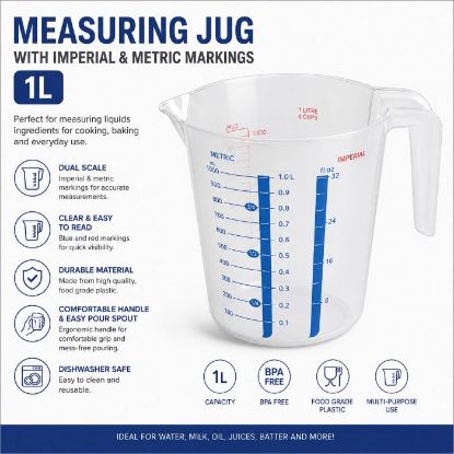 Picture of MEASURING JUG WITH IMPERIAL & METRIC MARKINGS 1L