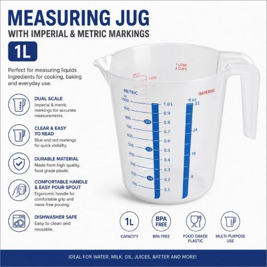Picture of MEASURING JUG WITH IMPERIAL & METRIC MARKINGS 1L
