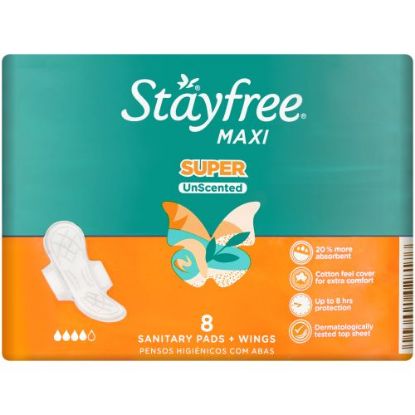 Picture of STAYFREE MAXI WINGS UNSCENTED SANITARY PADS 8's