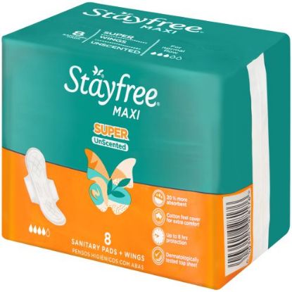 Picture of STAYFREE MAXI WINGS UNSCENTED SANITARY PADS 8's