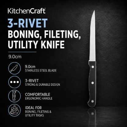 Picture of KITCHENCRAFT 3-RIVET BONING, FILETING, UTILITY KNIFE 9.0cm