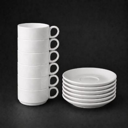 Picture of VITRIFIED STACKABLE TEA CUP 180ml. & RIMMED SAUCER 15.5cm. 6pc