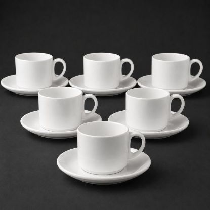 Picture of VITRIFIED STACKABLE TEA CUP 180ml. & RIMMED SAUCER 15.5cm. 6pc